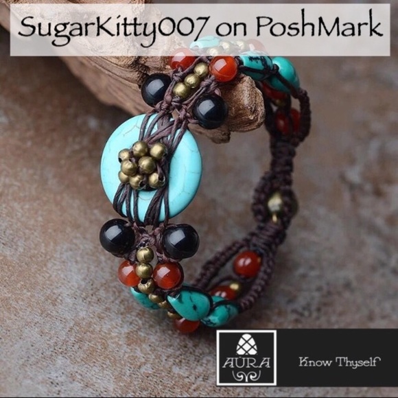 Turquoise Beaded Gemstone Rope Bracelet - Picture 5 of 5